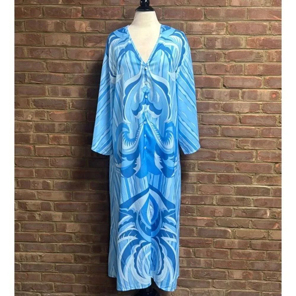 Women’s Blue Design Oversized Maxi Dress Size 2XL NEW